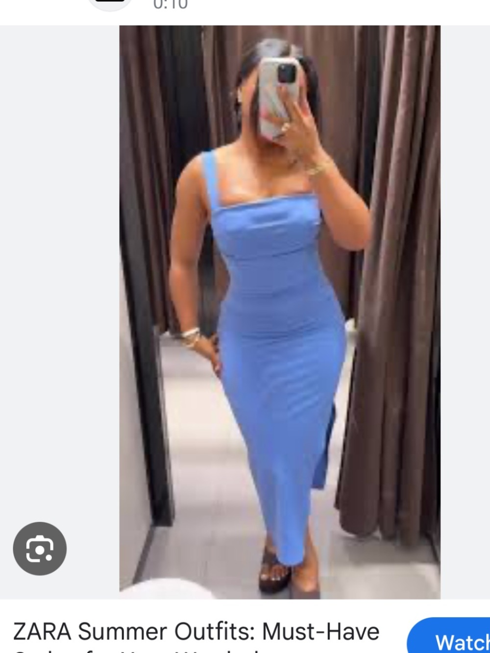 ZARA Light Blue Square-Neck Midi Dress